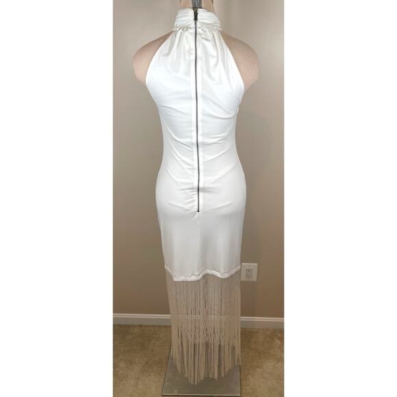 Alice + Olivia Steph Twist Neck Fringe Maxi Dress in Off White Size 6 - Picture 6 of 8